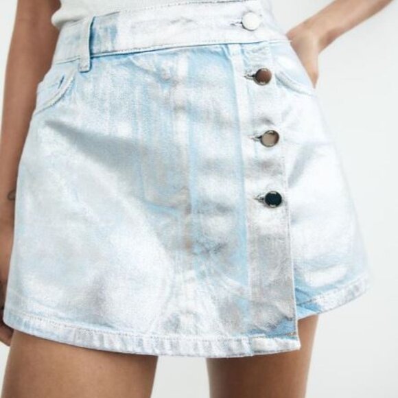 Zara Dresses & Skirts - SOLD - Zara Foil Denim Skort